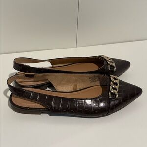 Old Navy Dark Brown Croc-Embossed Flats with Gold Chain